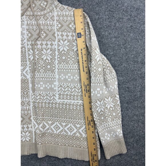 Woolrich Sweater Women's XL Beige White Snowflake Pullover Drawstring Mock Neck - Picture 5 of 7